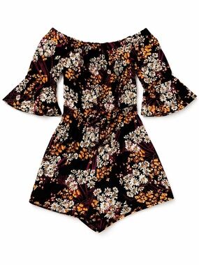 Express Floral Romper XS Off Shoulder Bell Sleeve Boho Summer
